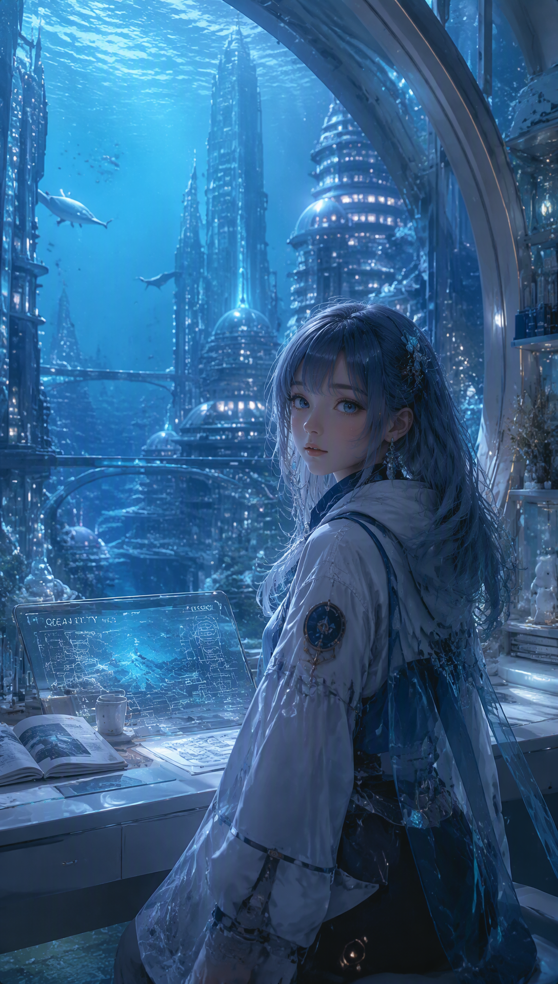 生活在未来海底城市的少女角色概念图